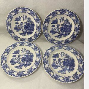 Vintage Royal China Blue Willow Dinner Plates Set of 4 9" 1952 Made in USA J 52